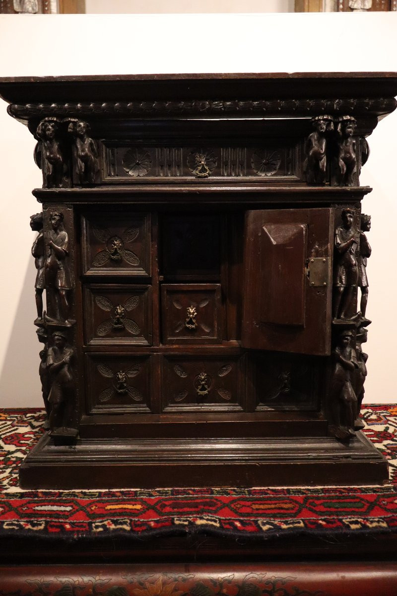 Cabinet (stipo Style) In Carved Wood, Antique Work.-photo-4