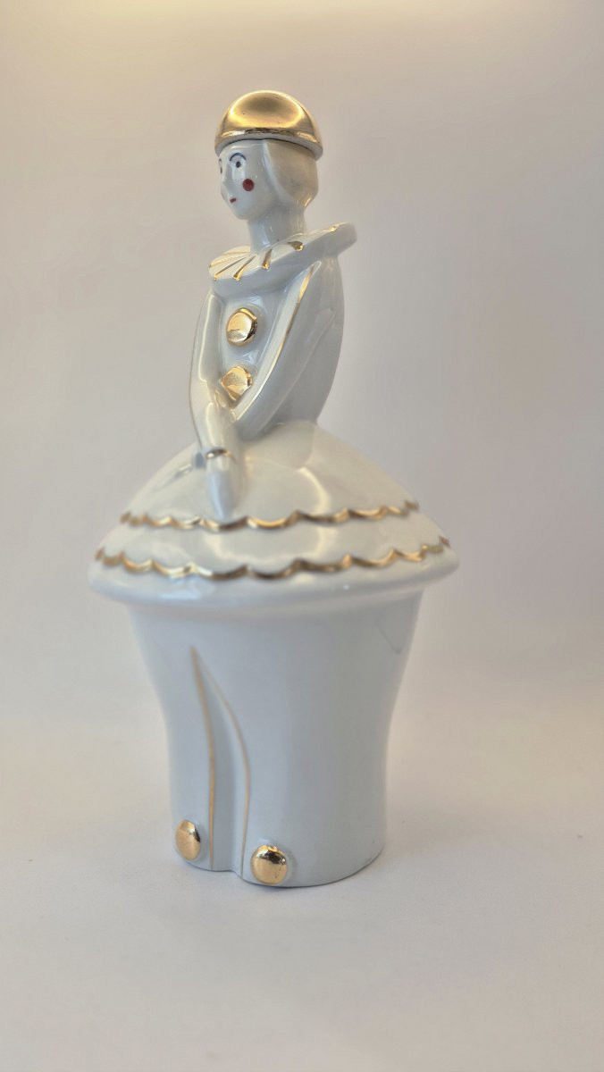 Ecole française Art Déco, "Colombine bouteille", porcelaine émaillée blanche et dorée-photo-5