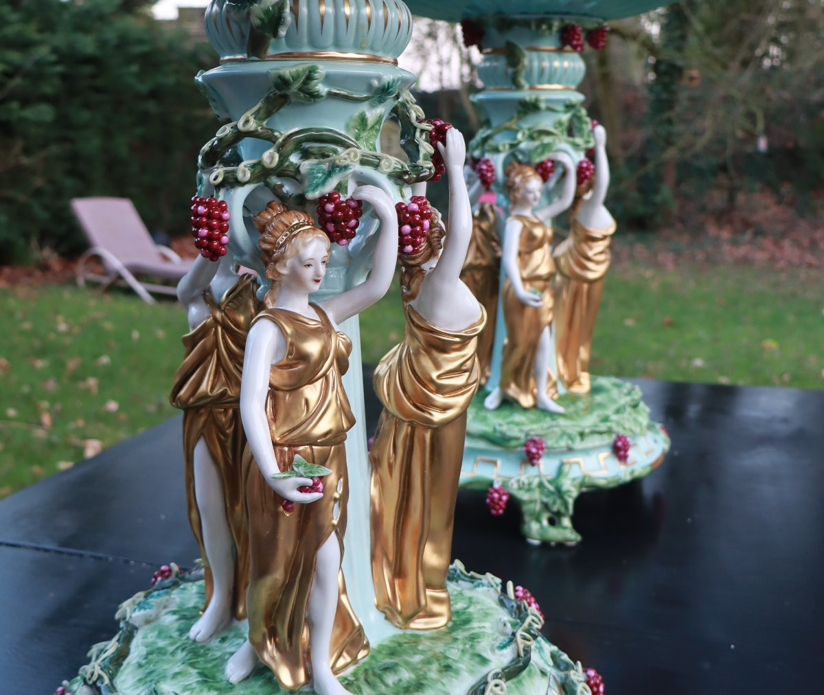 Pair Of Meissen-type Polychrome Porcelain Centerpieces-photo-4