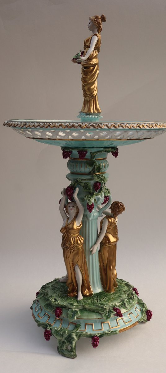 Pair Of Meissen-type Polychrome Porcelain Centerpieces-photo-1