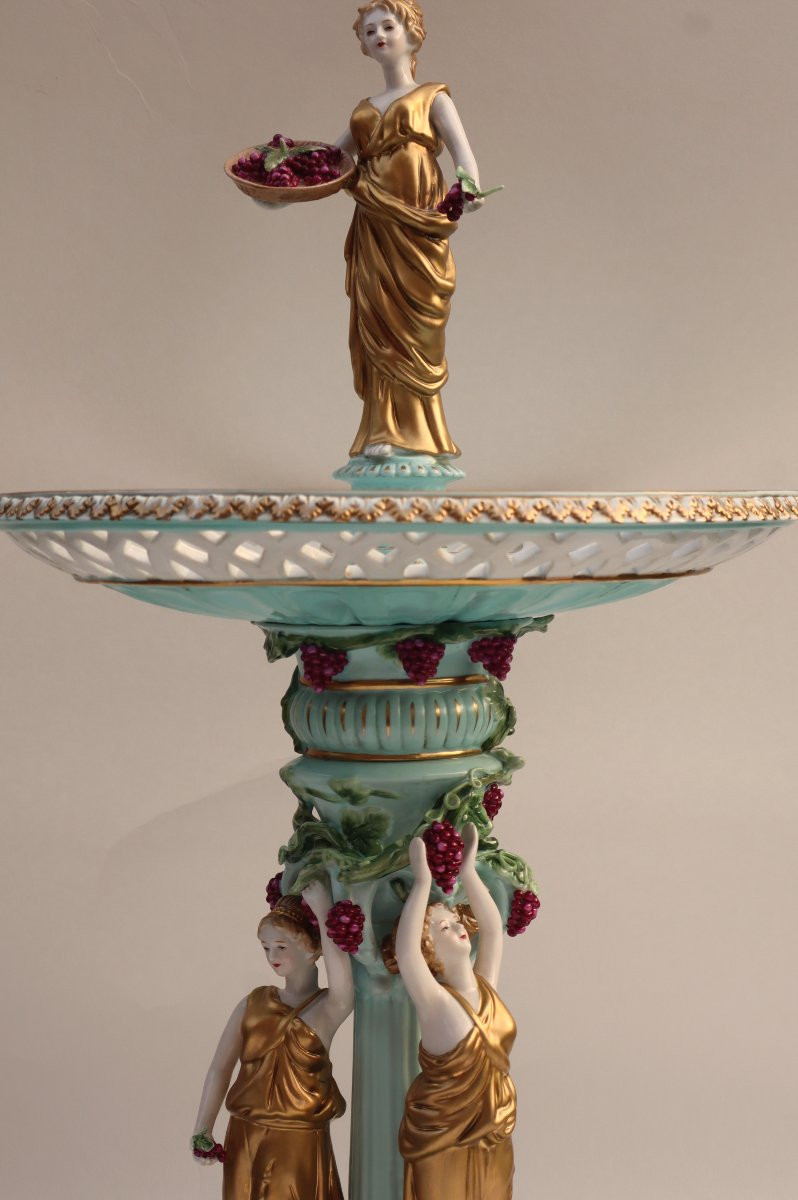 Pair Of Meissen-type Polychrome Porcelain Centerpieces-photo-3