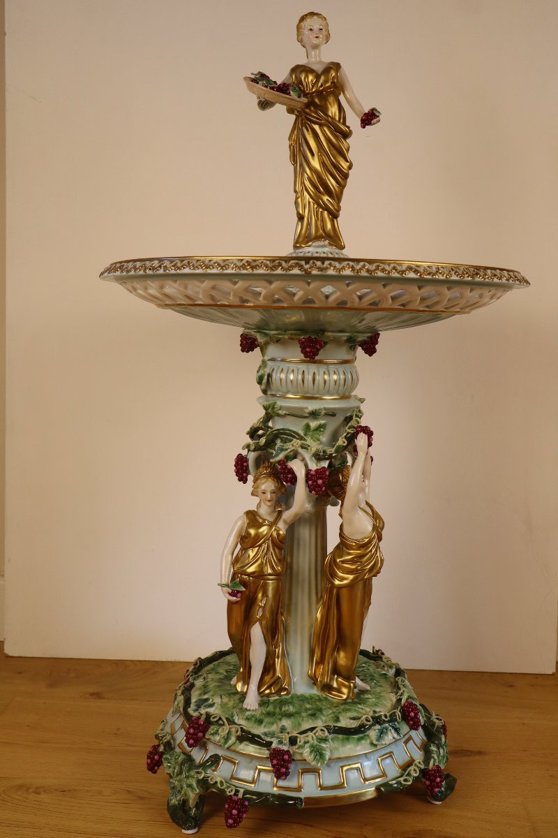 Pair Of Meissen-type Polychrome Porcelain Centerpieces-photo-6