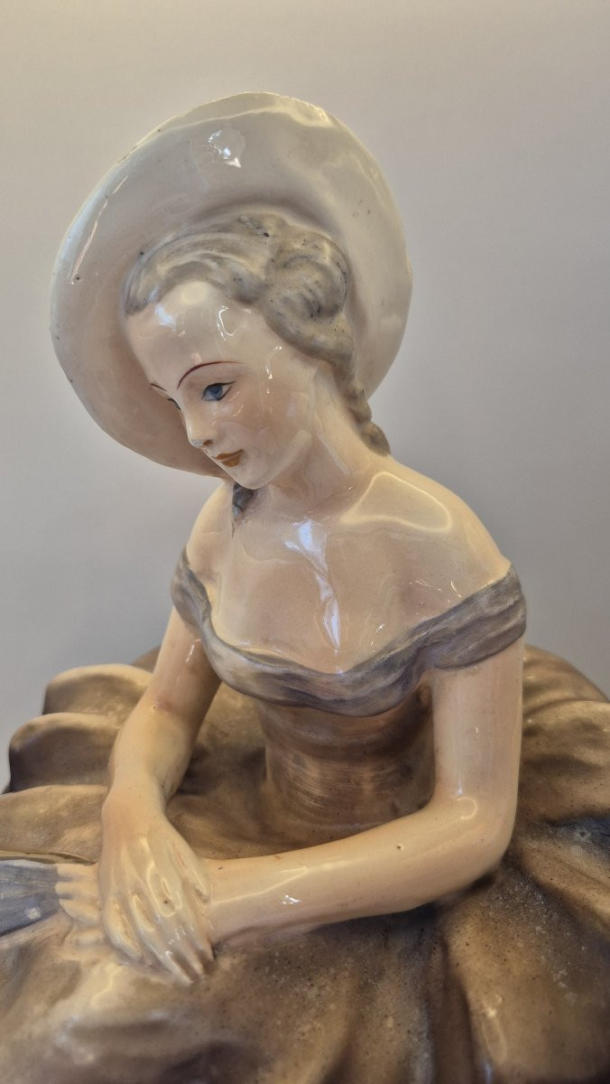 Gugliemo Pugi (1850-1915), "elegant Man In A Ruffled Dress", Fine Glazed Earthenware-photo-3
