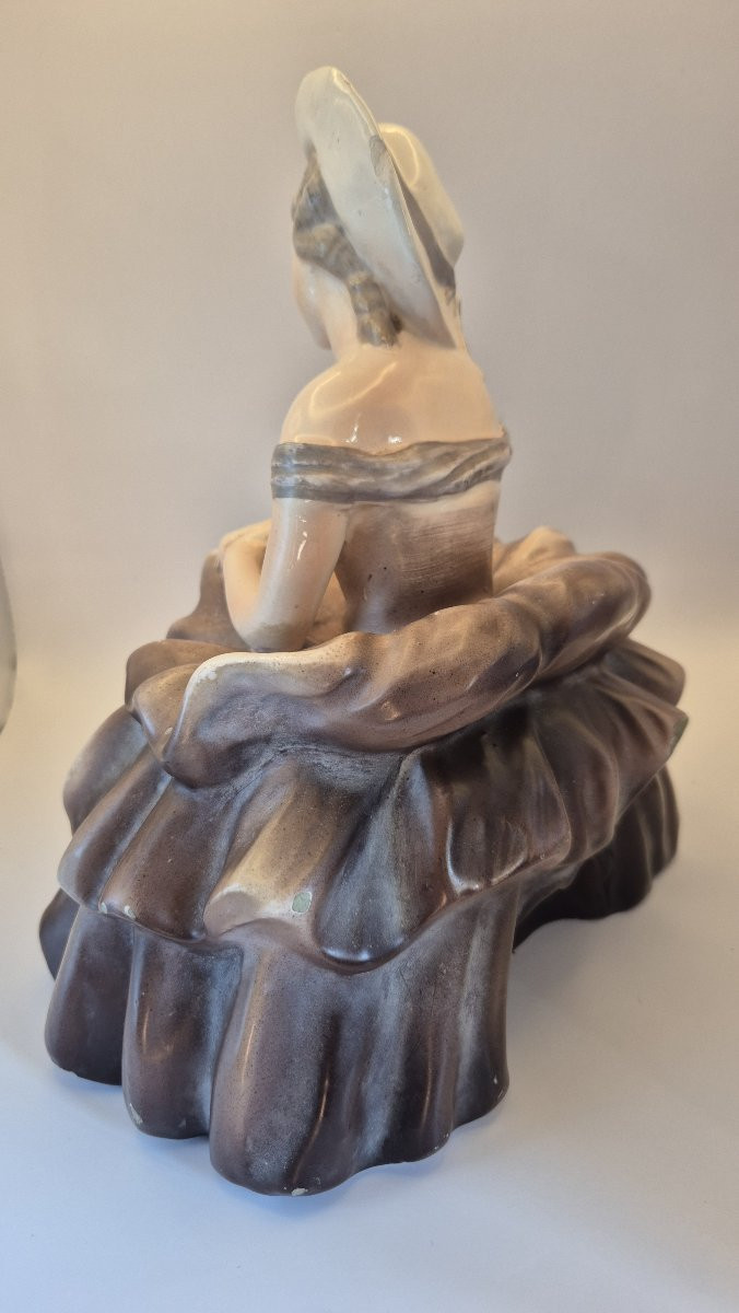 Gugliemo Pugi (1850-1915), "elegant Man In A Ruffled Dress", Fine Glazed Earthenware-photo-5