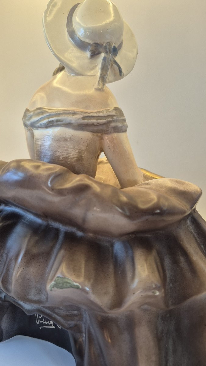 Gugliemo Pugi (1850-1915), "elegant Man In A Ruffled Dress", Fine Glazed Earthenware-photo-6