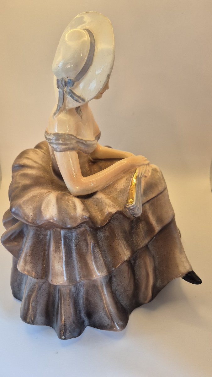 Gugliemo Pugi (1850-1915), "elegant Man In A Ruffled Dress", Fine Glazed Earthenware-photo-7