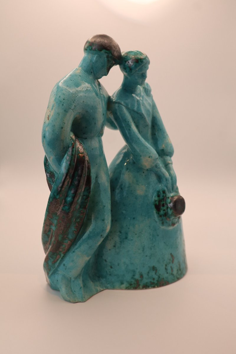 Edouard Cazaux Embracing Couple Turquoise Glazed Ceramic Edition Model For Evolution Box-photo-1
