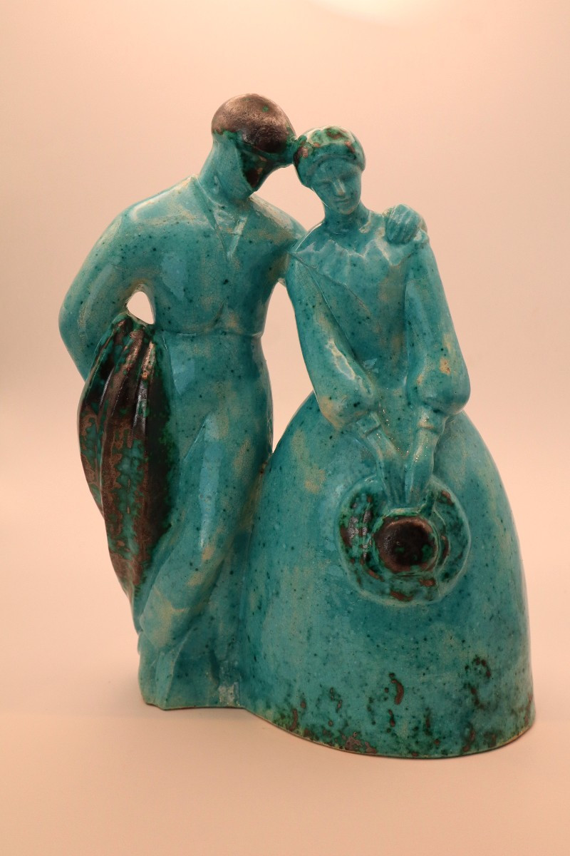Edouard Cazaux Embracing Couple Turquoise Glazed Ceramic Edition Model For Evolution Box