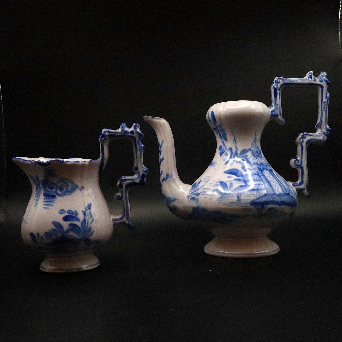 Emile Gallé, Pair Of Earthenware Pitchers With Blue Decoration-photo-2