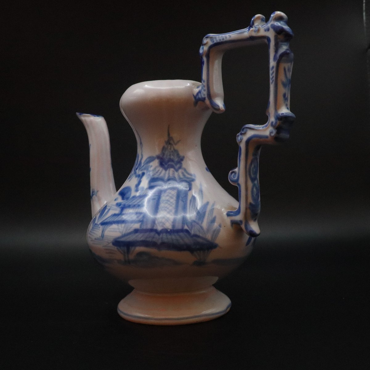 Emile Gallé, Pair Of Earthenware Pitchers With Blue Decoration-photo-3