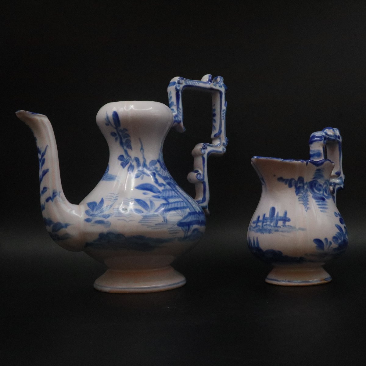 Emile Gallé, Pair Of Earthenware Pitchers With Blue Decoration-photo-2