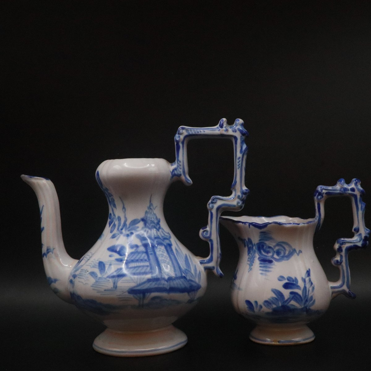 Emile Gallé, Pair Of Earthenware Pitchers With Blue Decoration-photo-3