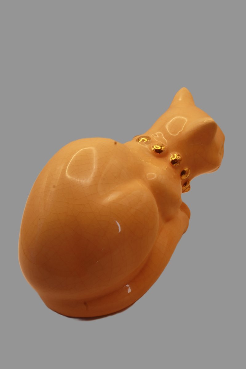 Chat en Céramique Craquelée – Émaux de Longwy– Modèle Dany Style Art Déco / Années 1980-photo-4