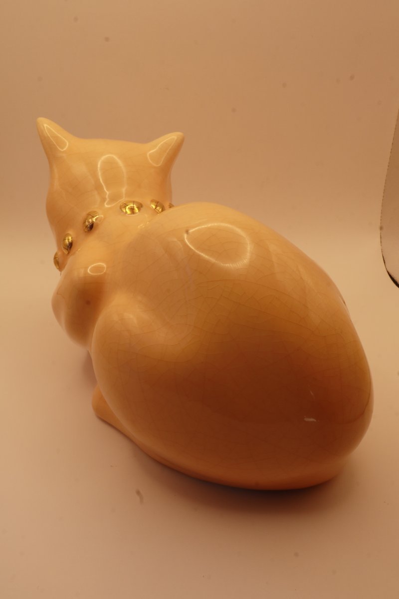 Chat en Céramique Craquelée – Émaux de Longwy– Modèle Dany Style Art Déco / Années 1980-photo-3