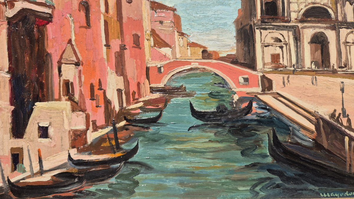 Jean Mayodon (1893–1967) – Venice, Cannaregio Canal, San Geremia – Oil On Panel-photo-3