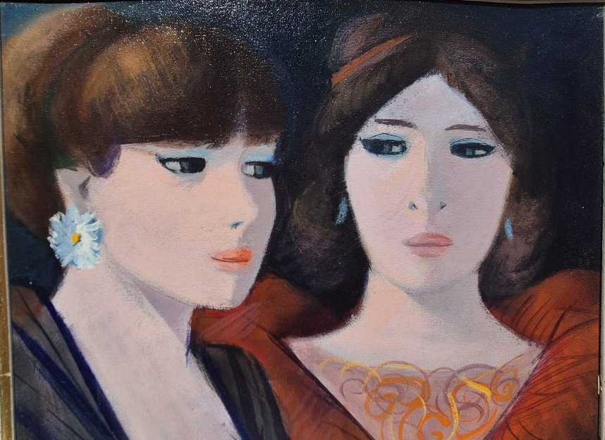 Charles Levier (1920–2003) – “before Going Out” – Oil On Canvas – Double Portrait Of Women-photo-2