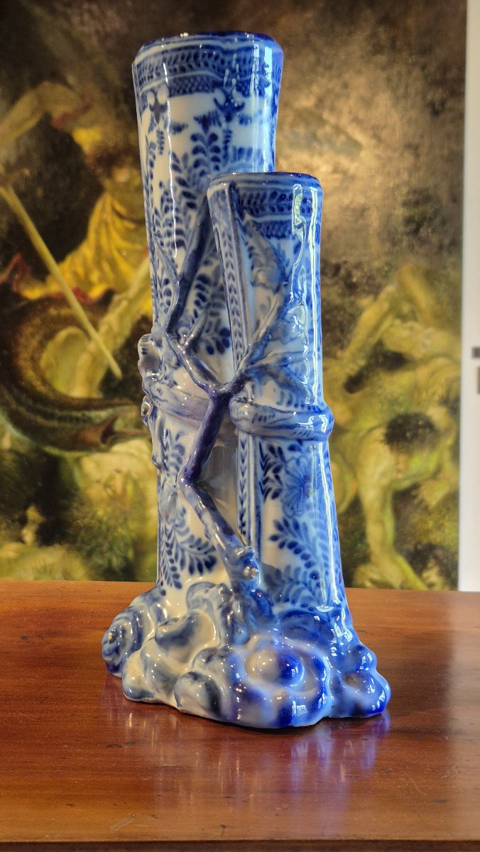 Saint-Clément – Bouquetière japonisante bleu et blanc, XIXᵉ siècle-photo-2