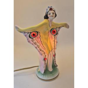 "butterfly Woman", Polychrome Glazed Porcelain Nightlight