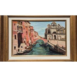 Jean Mayodon (1893–1967) – Venice, Cannaregio Canal, San Geremia – Oil On Panel