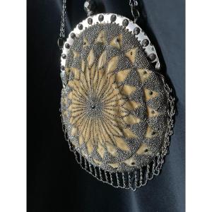 1900s Evening Bag In Cut Steel Beads And Velvet