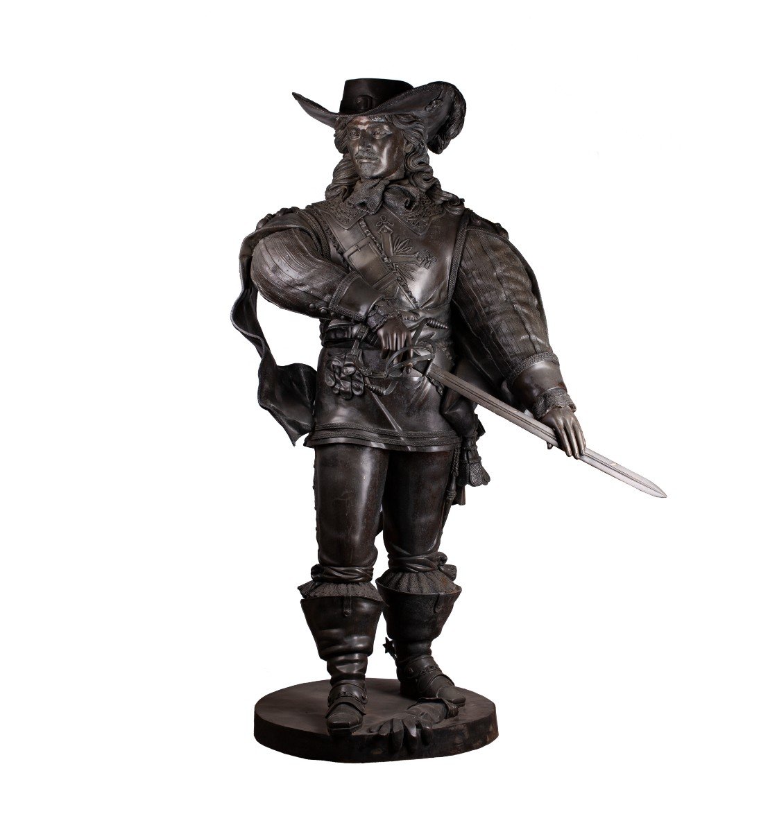 Bronze Sculpture Of A Musketeer In Full Human Growth. Very Detailed And Well Made.-photo-2