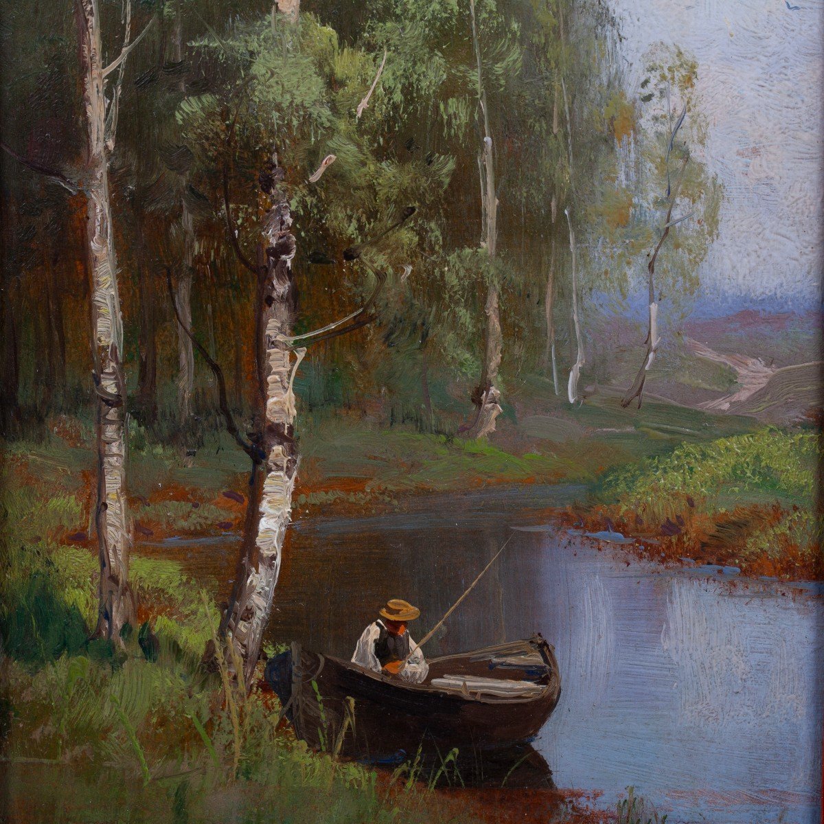 Platonov Semyon Sergueïevitch (1860-1925). Tableau « Pêcheur Sur La Rivière »-photo-2