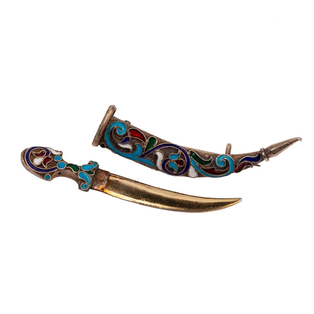 A Silver And Cloisonné Enamel Brooch From The Russian Imperial Period In The Shape Of A Kindjal.-photo-3