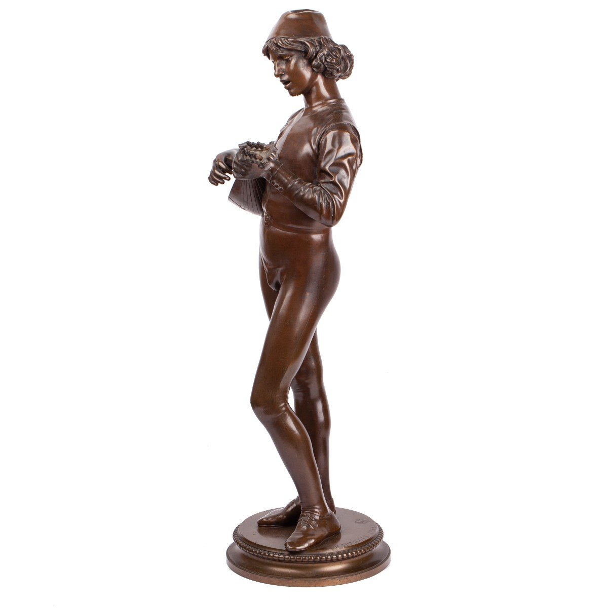 Une Sculpture Antique En Bronze « Chanteur Florentin » De Paul Dubois (1829 – 1905)-photo-2