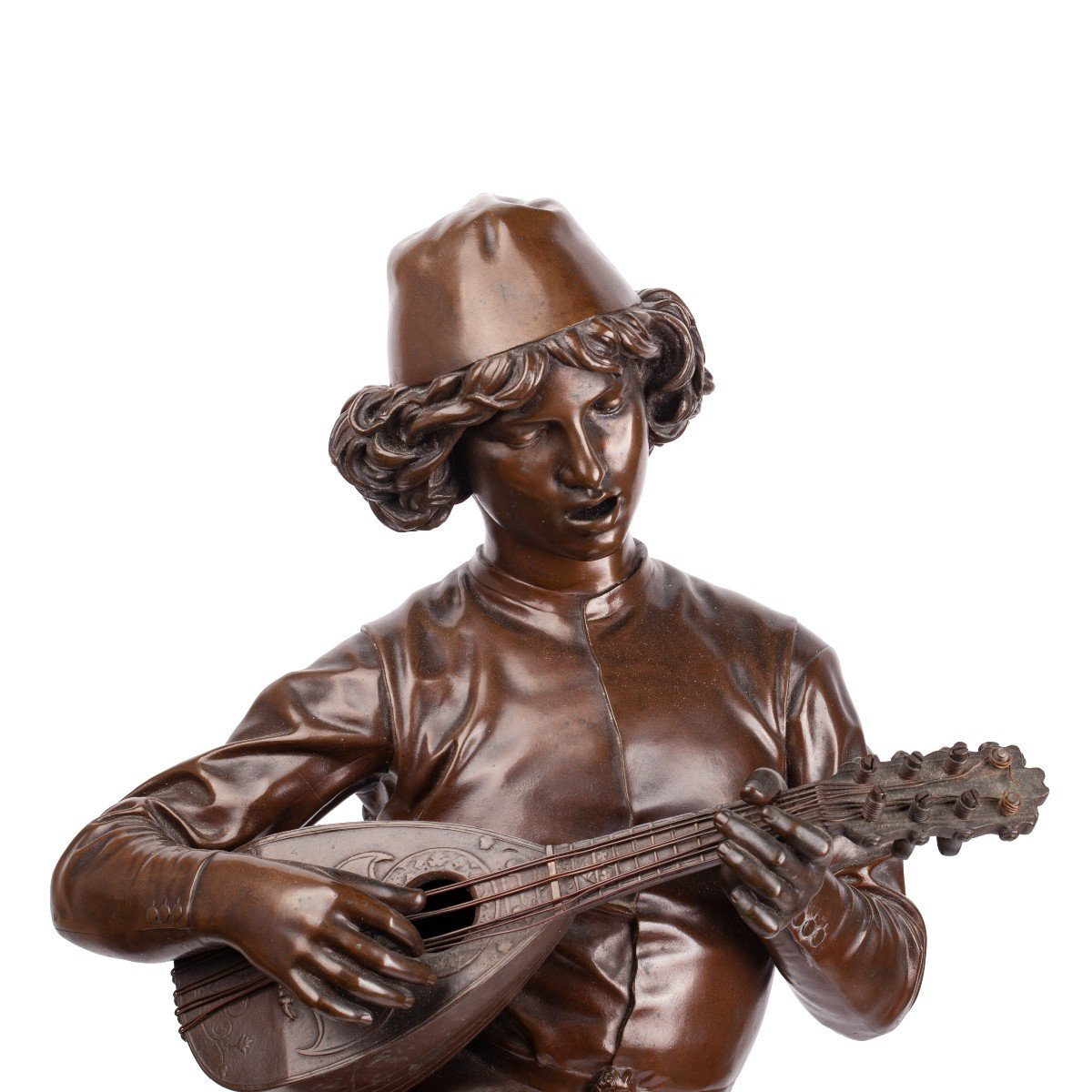 Une Sculpture Antique En Bronze « Chanteur Florentin » De Paul Dubois (1829 – 1905)-photo-1