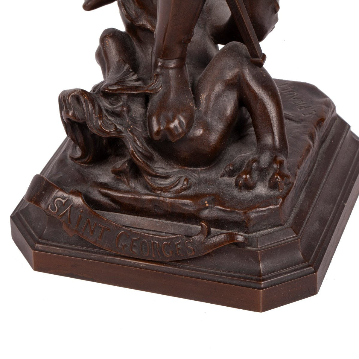 Bronze Sculpture Of Saint George Slaying The Dragon, Signed By The Artist "émile Picault"-photo-2