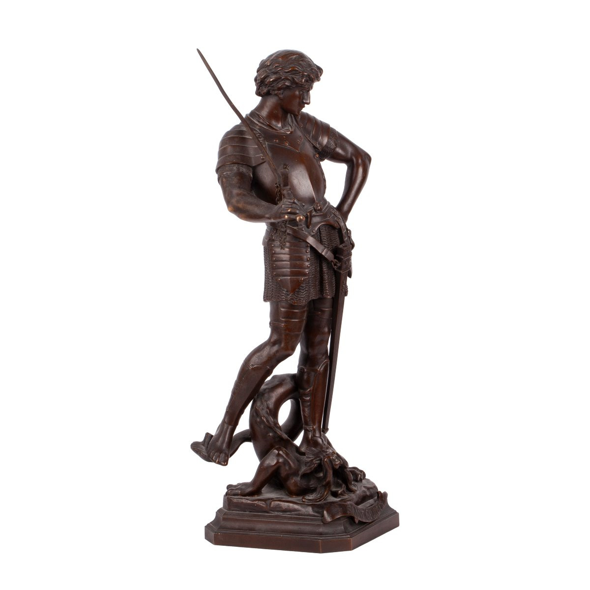 Bronze Sculpture Of Saint George Slaying The Dragon, Signed By The Artist "émile Picault"-photo-3