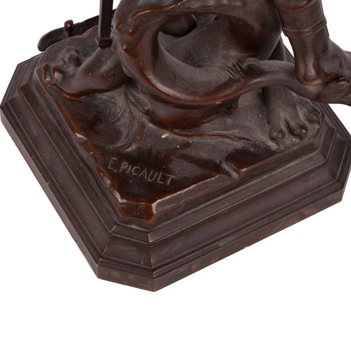 Bronze Sculpture Of Saint George Slaying The Dragon, Signed By The Artist "émile Picault"-photo-1