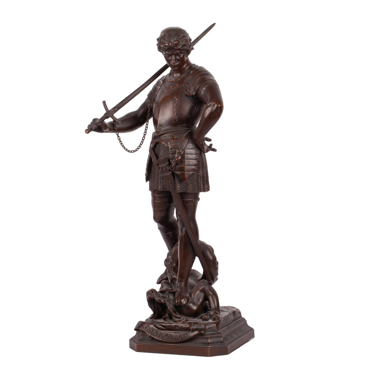 Bronze Sculpture Of Saint George Slaying The Dragon, Signed By The Artist "émile Picault"