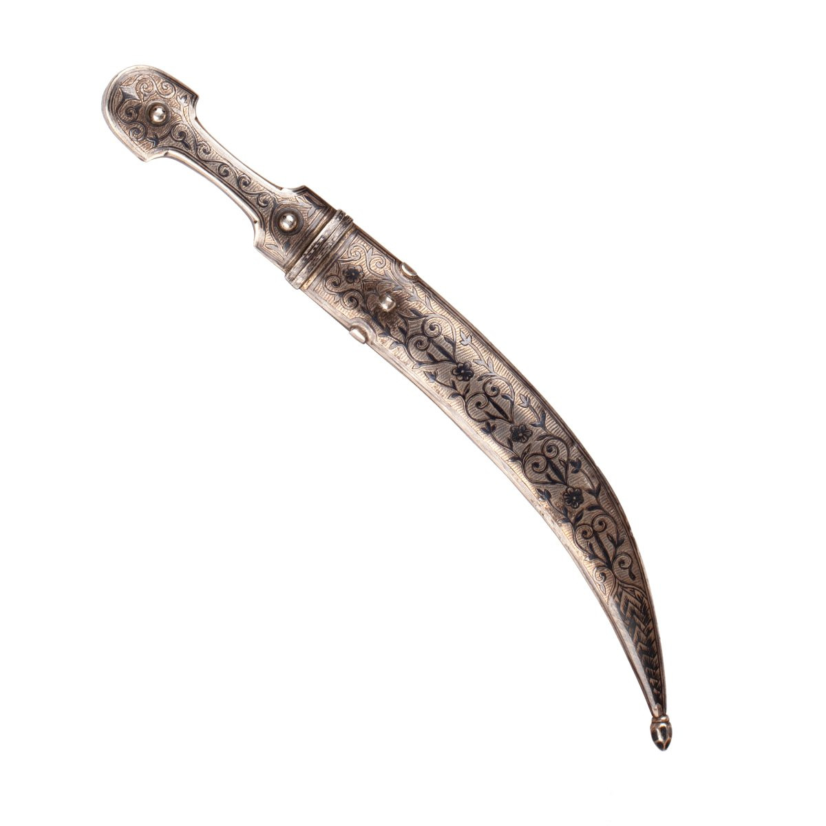 Dague Bebut Caucasienne Antique, Fin Du XIXe Siècle - Décor En Argent Et Nielle-photo-2