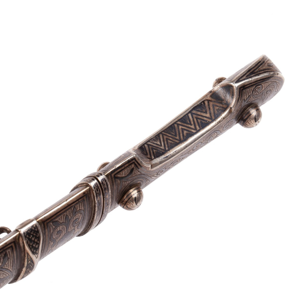 Dague Bebut Caucasienne Antique, Fin Du XIXe Siècle - Décor En Argent Et Nielle-photo-3