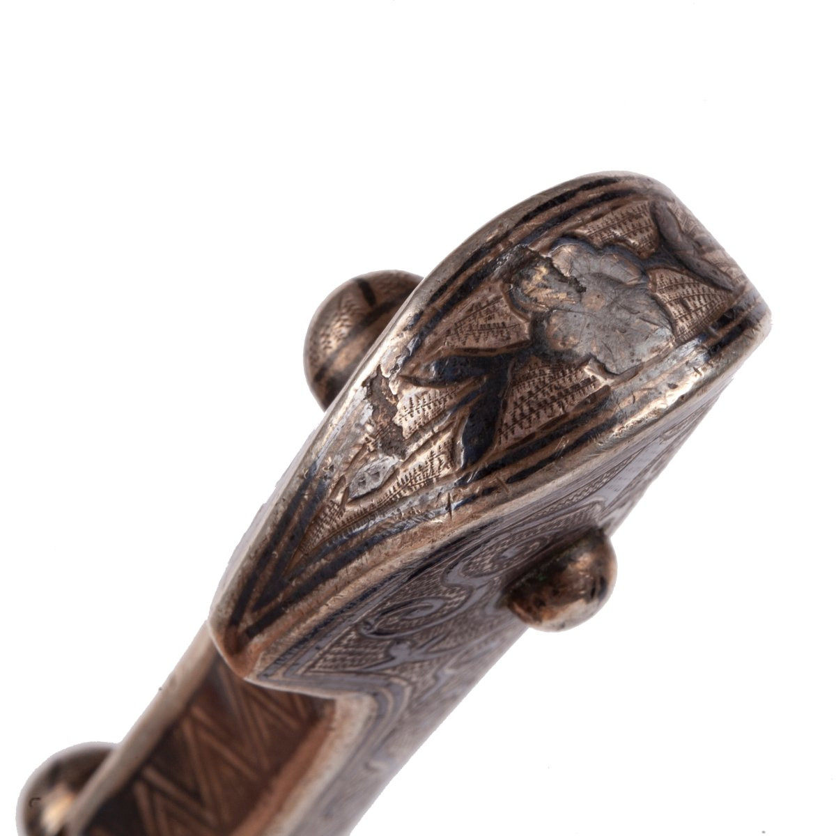 Dague Bebut Caucasienne Antique, Fin Du XIXe Siècle - Décor En Argent Et Nielle-photo-1