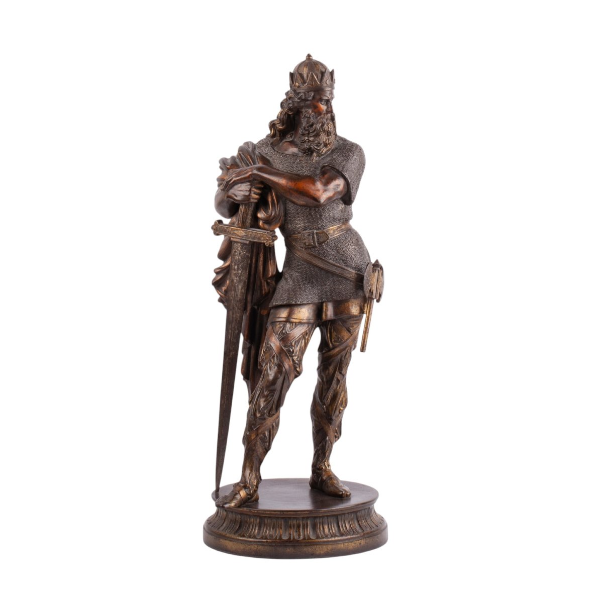 Figure française en fonte représentant un roi guerrier, probablement Vercingétorix, vers 1900