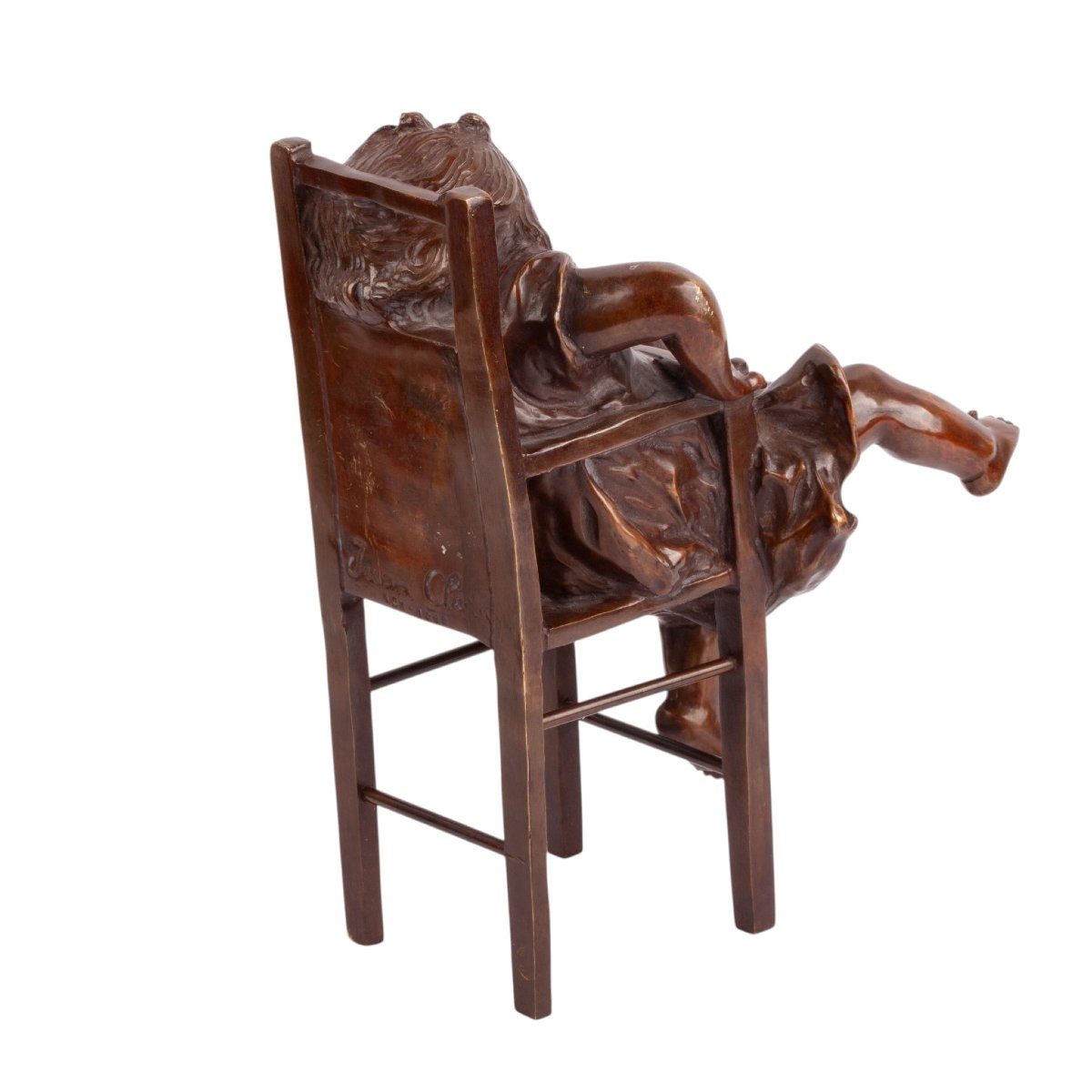Juan Clara Ayats – Fillette sur une chaise haute, sculpture en bronze, signée-photo-3