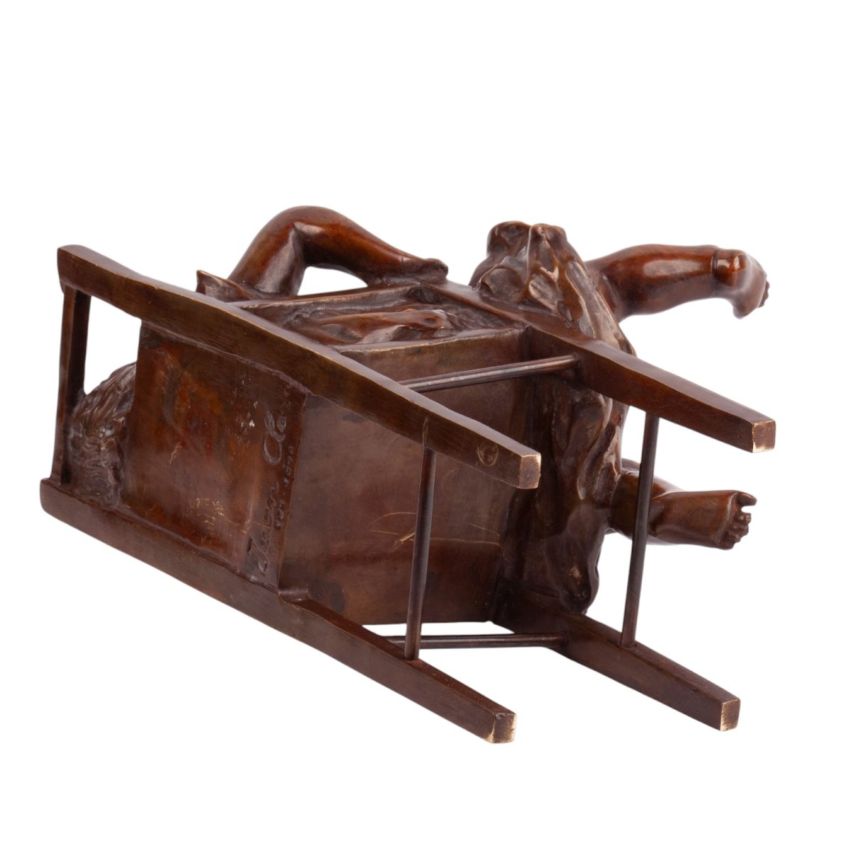 Juan Clara Ayats – Fillette sur une chaise haute, sculpture en bronze, signée-photo-1