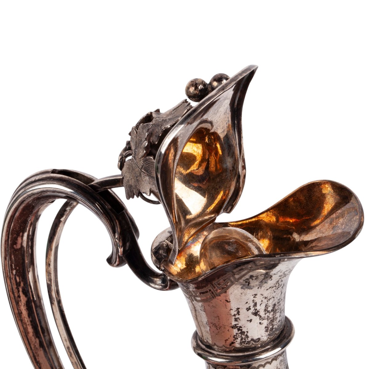 Aiguière à vin en cristal taillé avec monture en argent, Europe, XIXe siècle-photo-4