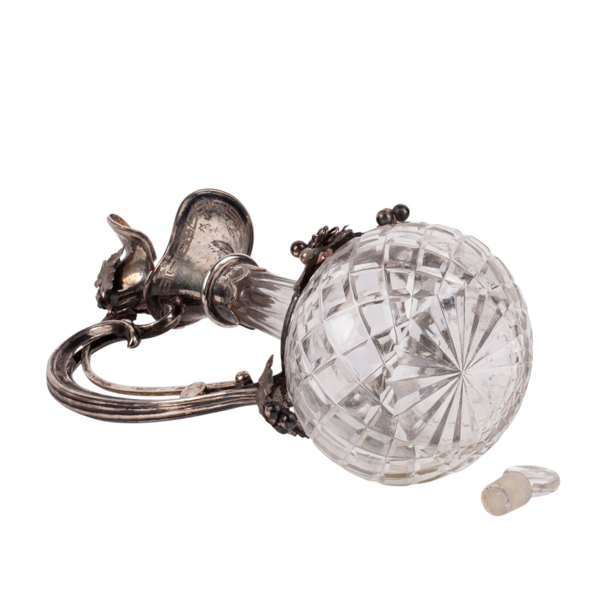 Aiguière à vin en cristal taillé avec monture en argent, Europe, XIXe siècle-photo-1
