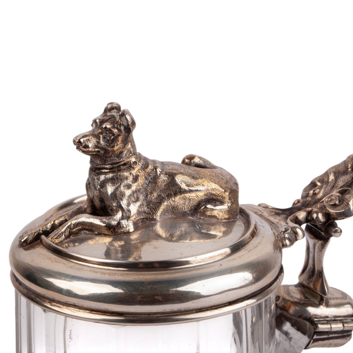 Russian Silver-mounted Cut-glass Tankard With Dog Finial-photo-2