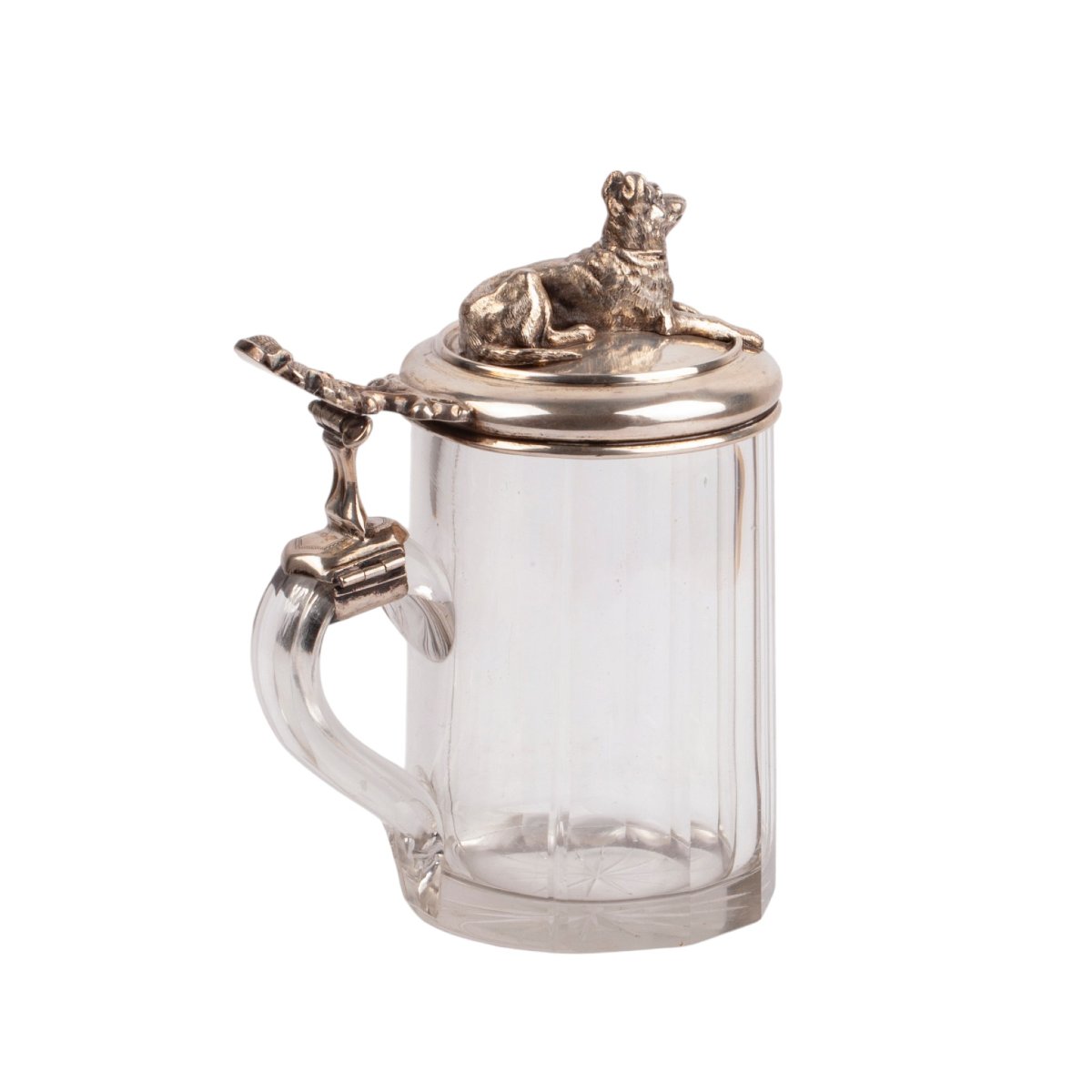 Russian Silver-mounted Cut-glass Tankard With Dog Finial-photo-3