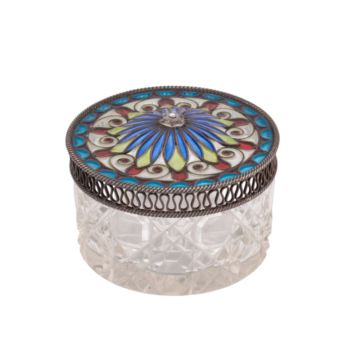 Russian Crystal, Silver And Plique-à-jour Enamel Snuff Box-photo-2