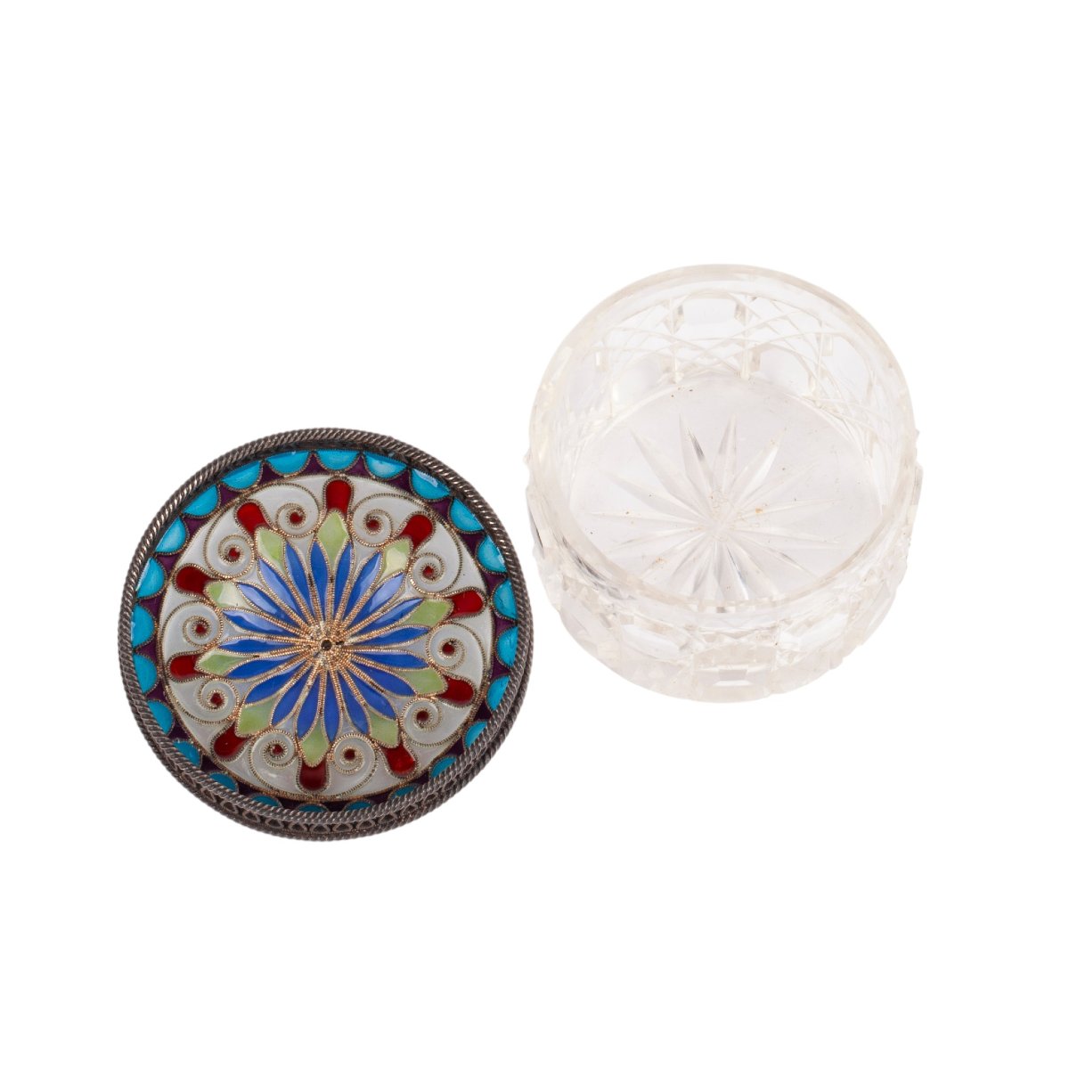 Russian Crystal, Silver And Plique-à-jour Enamel Snuff Box-photo-3