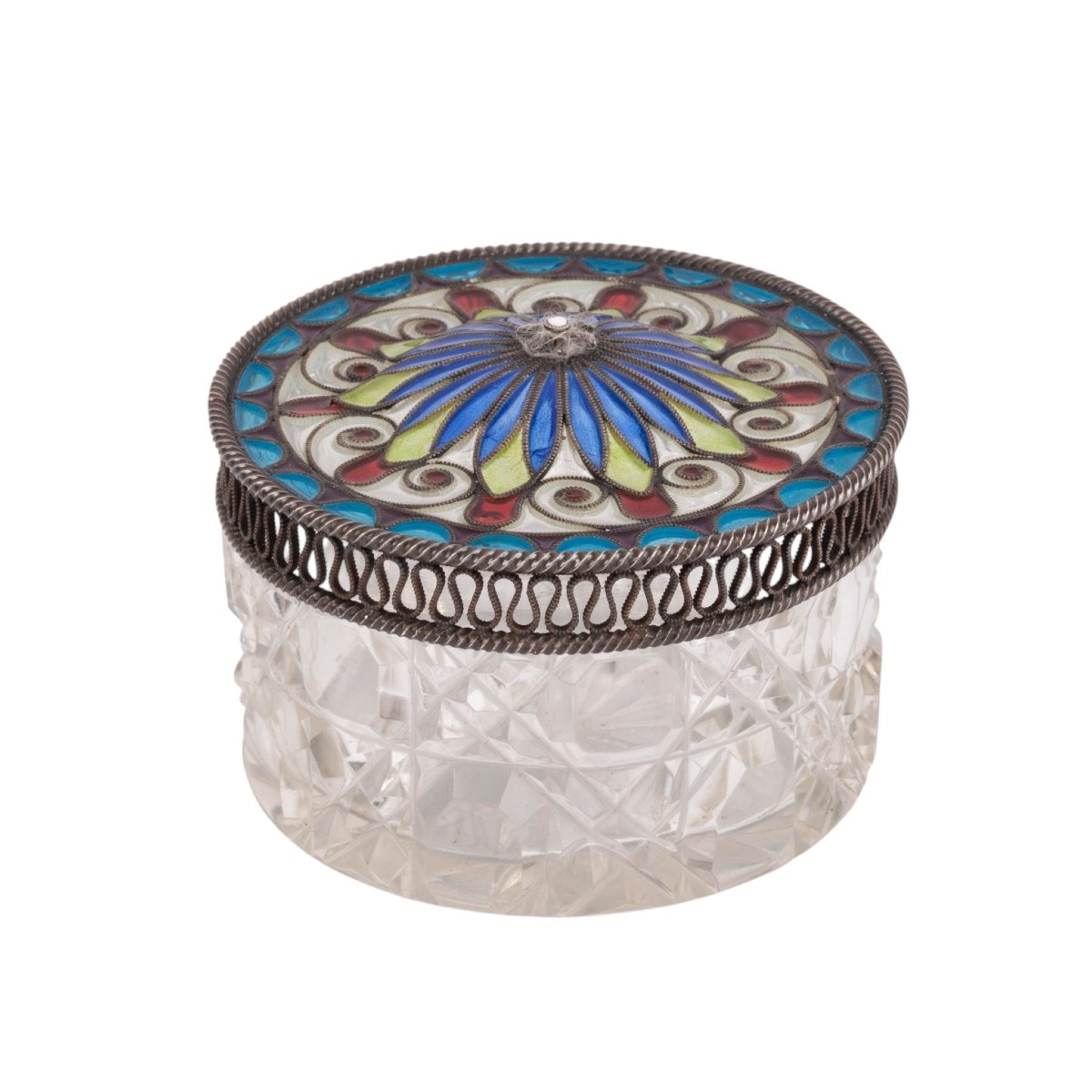Russian Crystal, Silver And Plique-à-jour Enamel Snuff Box