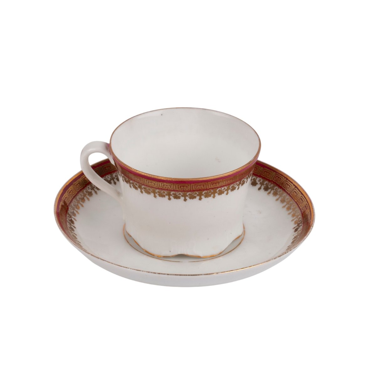 Tasse et soucoupe anciennes en porcelaine russe de Gardner, période impériale, fin du XIXe sièc-photo-2