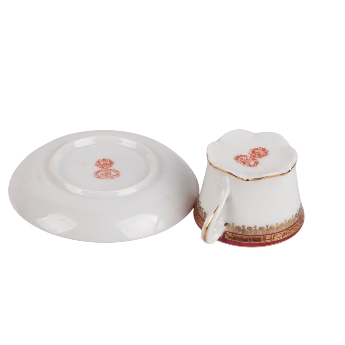Tasse et soucoupe anciennes en porcelaine russe de Gardner, période impériale, fin du XIXe sièc-photo-3