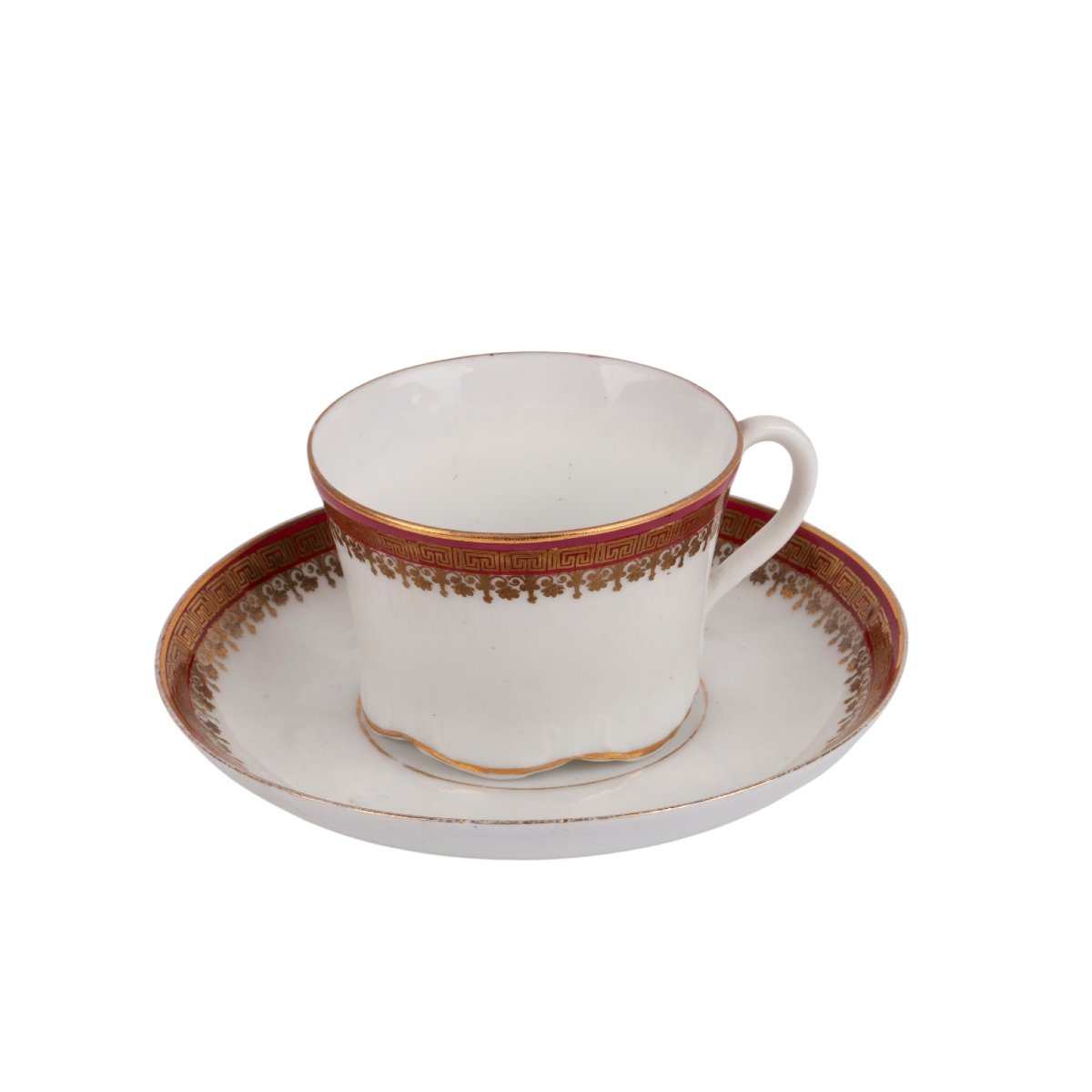 Tasse et soucoupe anciennes en porcelaine russe de Gardner, période impériale, fin du XIXe sièc-photo-2