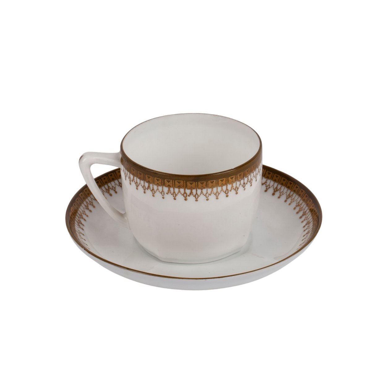 Antique Russian Gardner Porcelain Cup And Saucer “olive & Gold”, Late 19th Century-photo-3